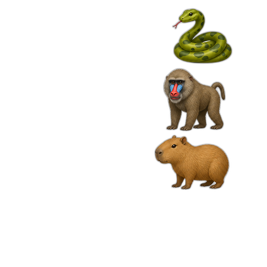 A is for anaconda B is for baboon C is for cabybara D is for dragonfly - AI generated emoji
