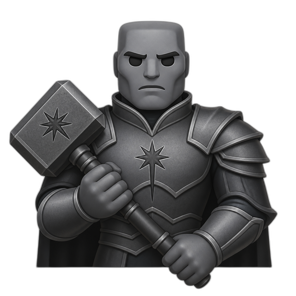 grey armored Morgoth, waist-up, hammer, no spiky helm, no visible hair flat thick style - AI generated emoji