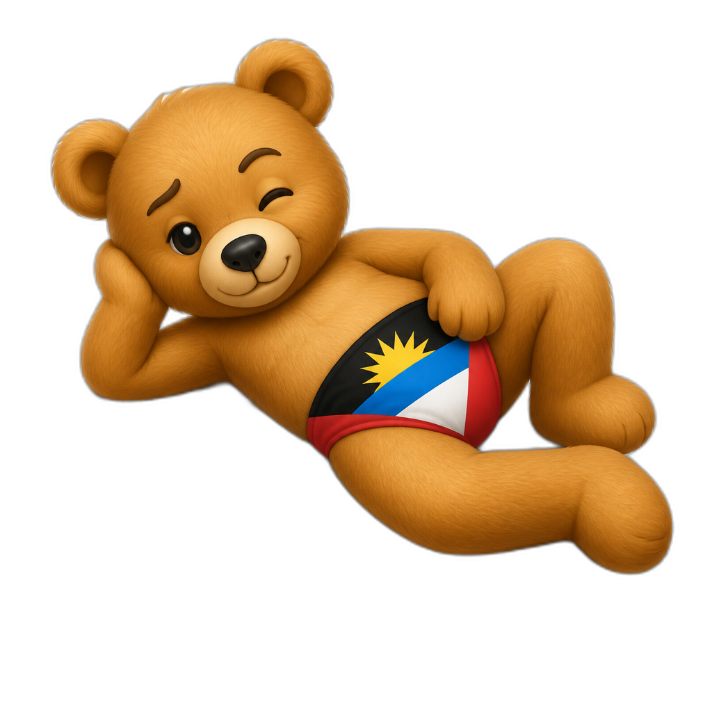 Create a Teddy bear who is a flirty antigua and barbuda improper on the magazine. different fur color - AI generated emoji