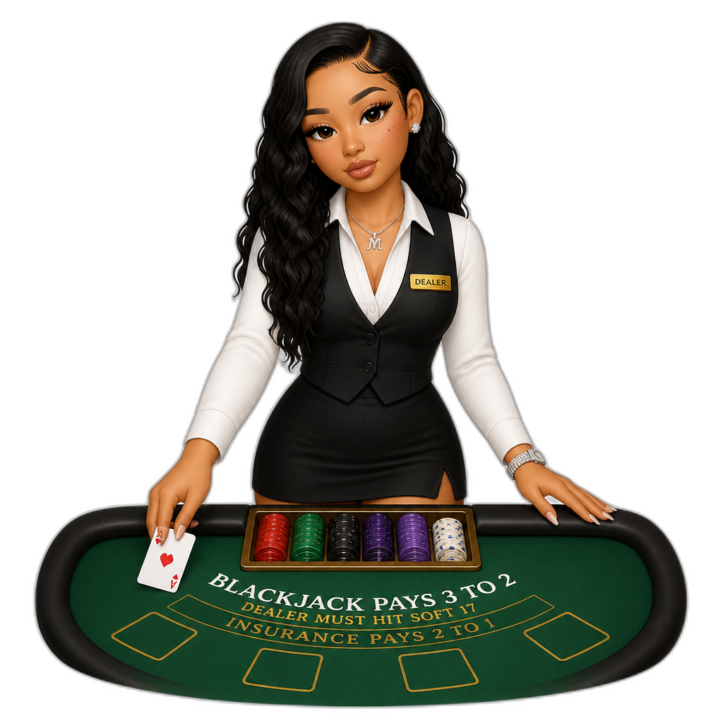 Mariah The Scientist as a casino dealer in a skirt - AI generated emoji