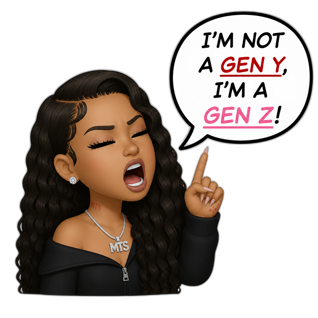Mariah The Scientist yelling that she's not a Gen Y, but a Gen Z - AI generated emoji