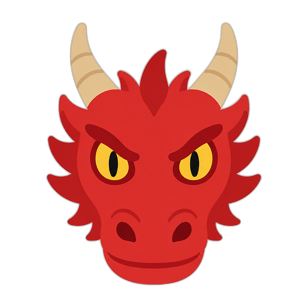 red dragon head with horns and reptile eyes, flat thick minimal style - AI generated emoji