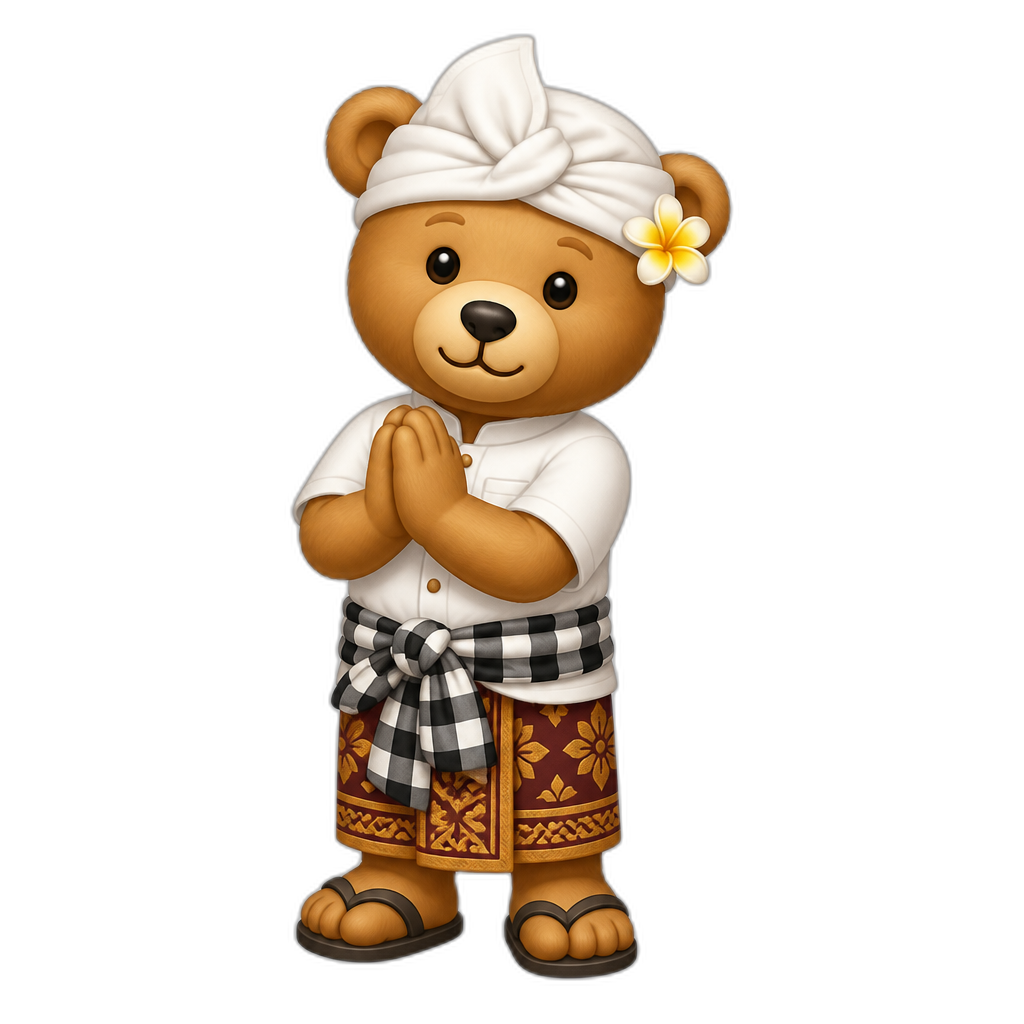 Create a any posing Teddy bear who is a stereotypical Balinese. any fur color - AI generated emoji