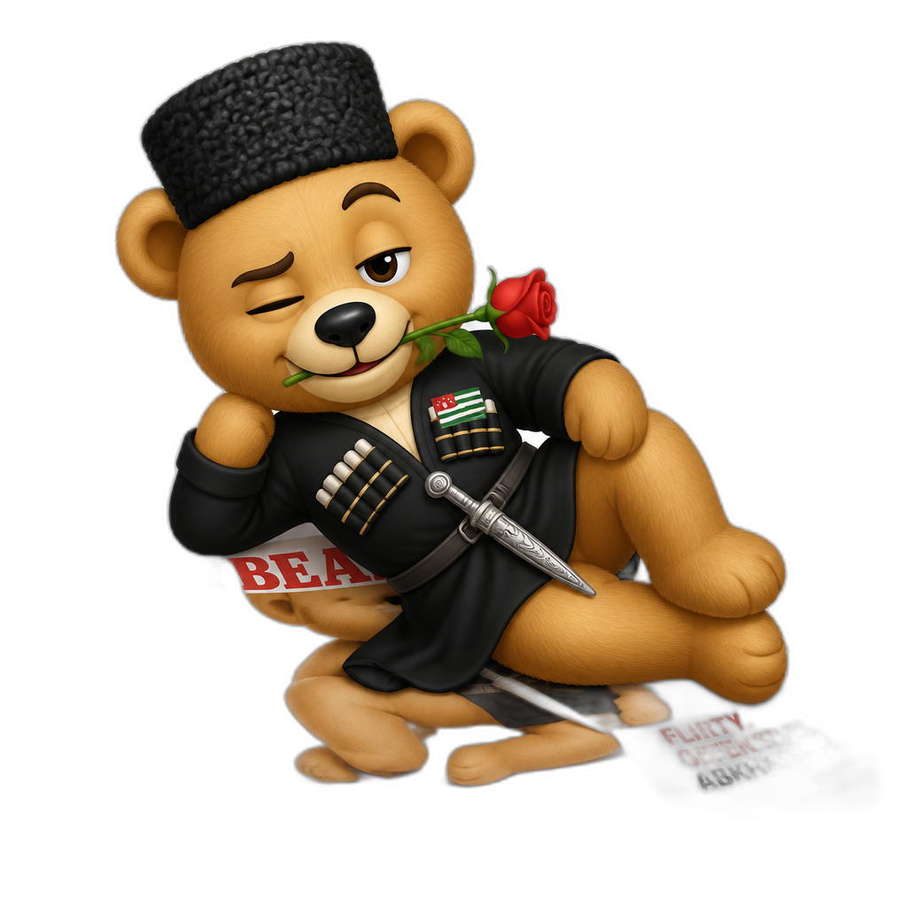 Create a Teddy bear who is a flirty offensive Abkhazian on the magazine. any fur color - AI generated emoji