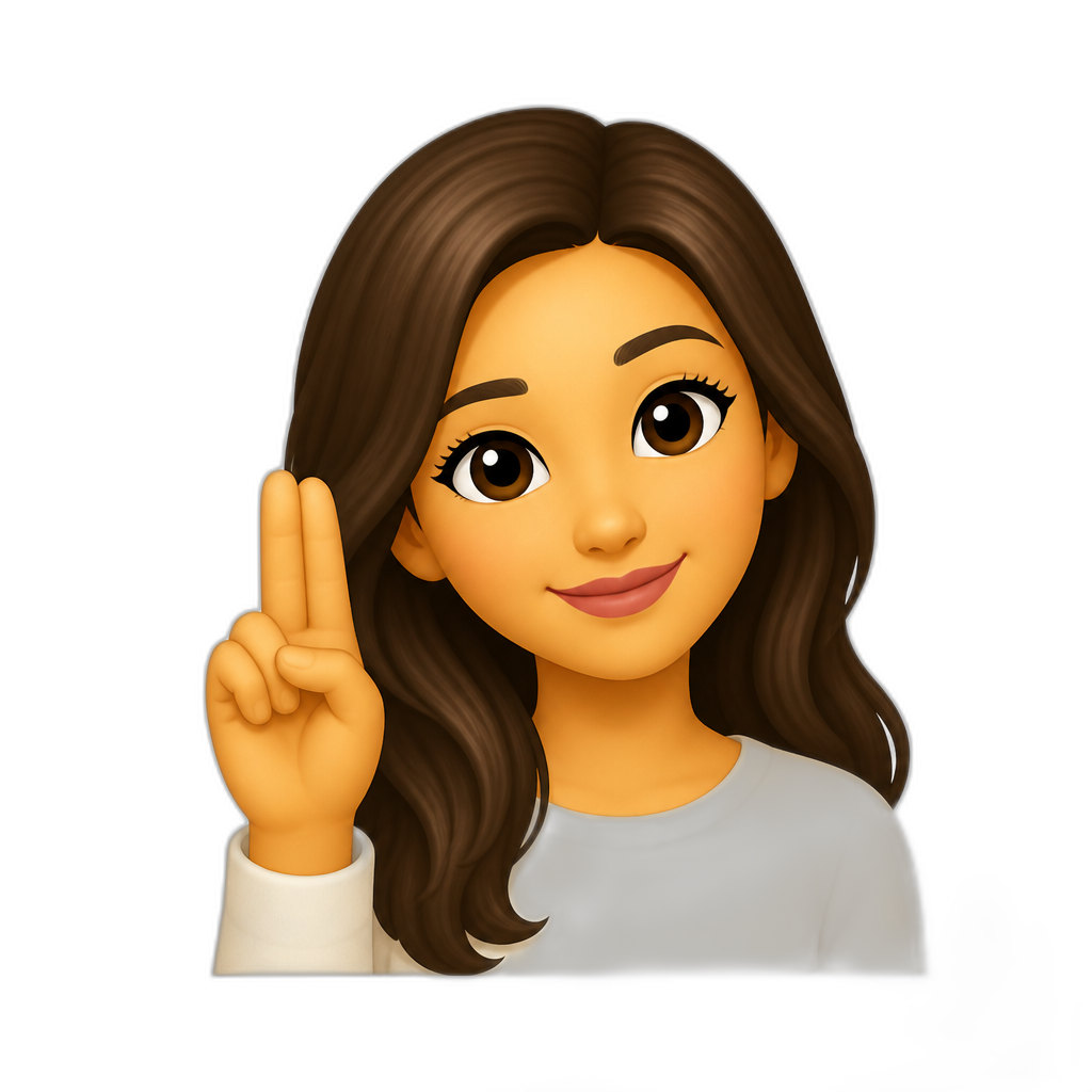 Pretty girl with one hand with the two first fingers together - AI generated emoji
