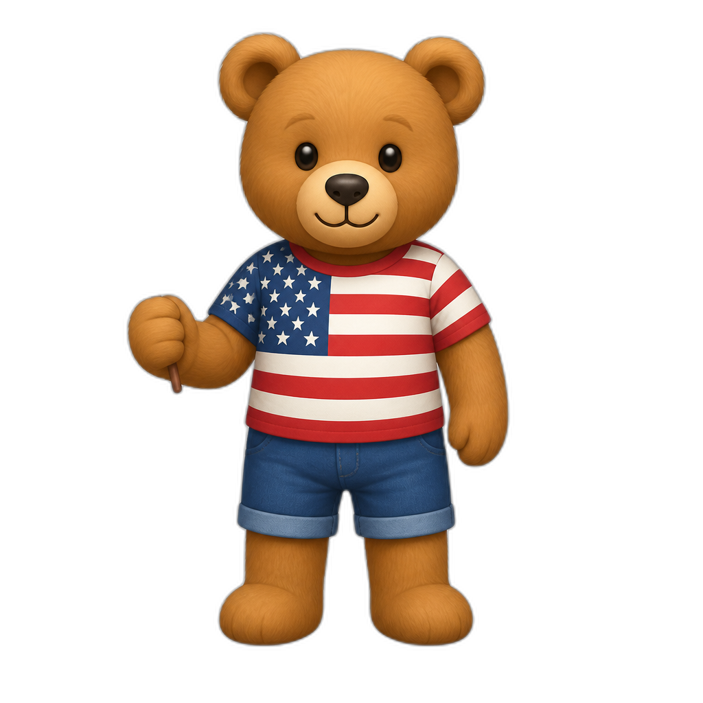 Create a standing Teddy bear who is a American. FULL body - AI generated emoji