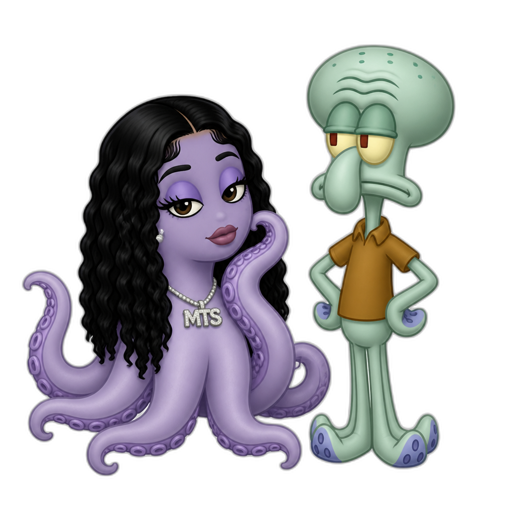 Mariah The Scientist as an anthro octopus (Spongebob Squarepants), with Squidward - AI generated emoji