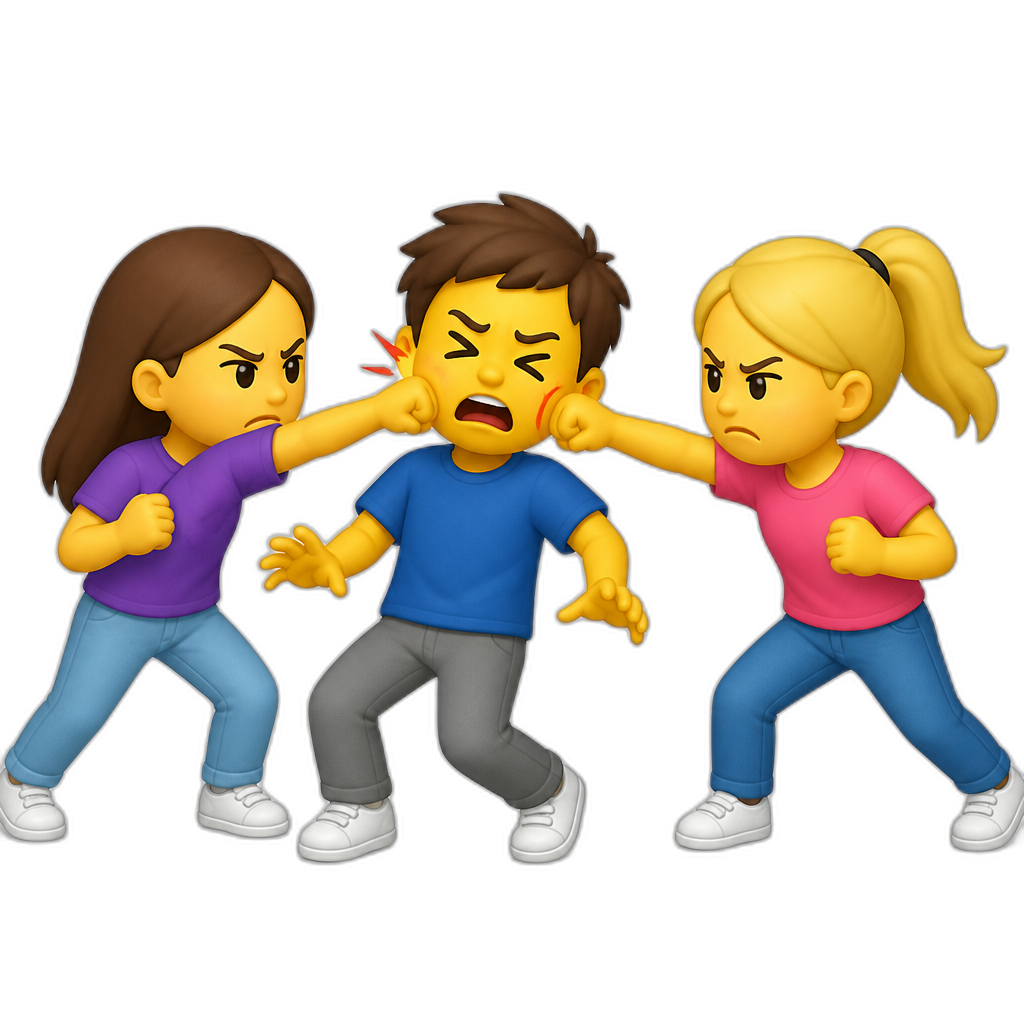 Two girls are punching a boy - AI generated emoji
