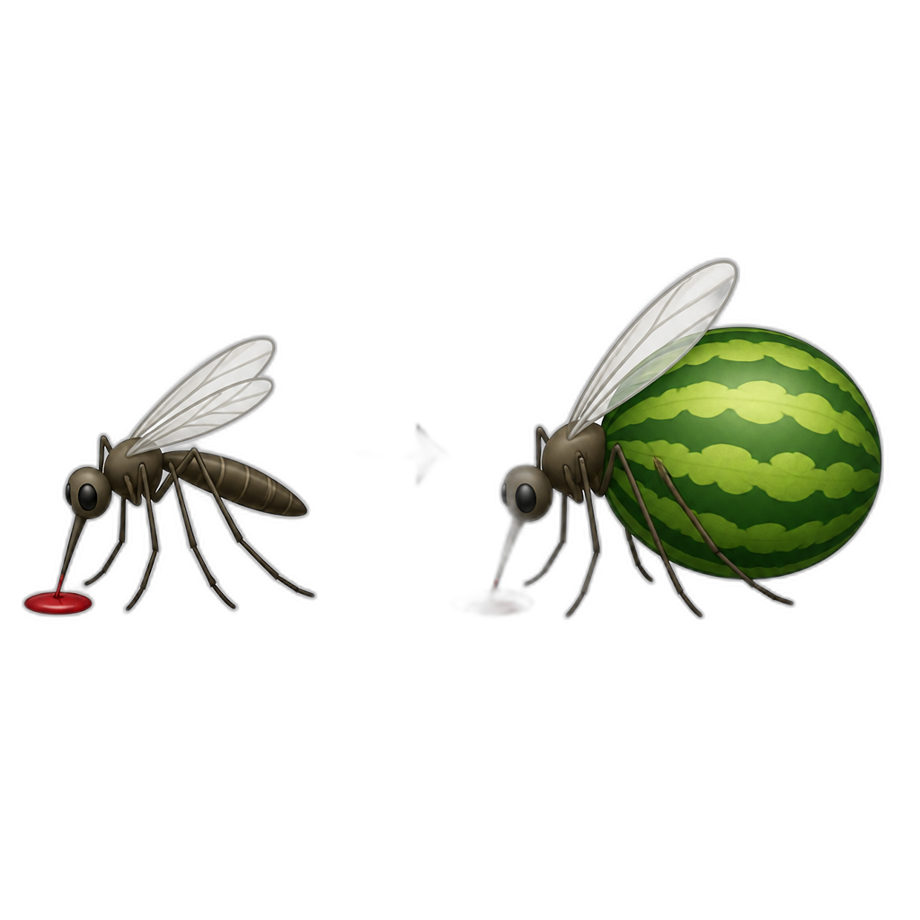 Mosquitos adomen inflates to the size of a watermelon when drinking blood - AI generated emoji