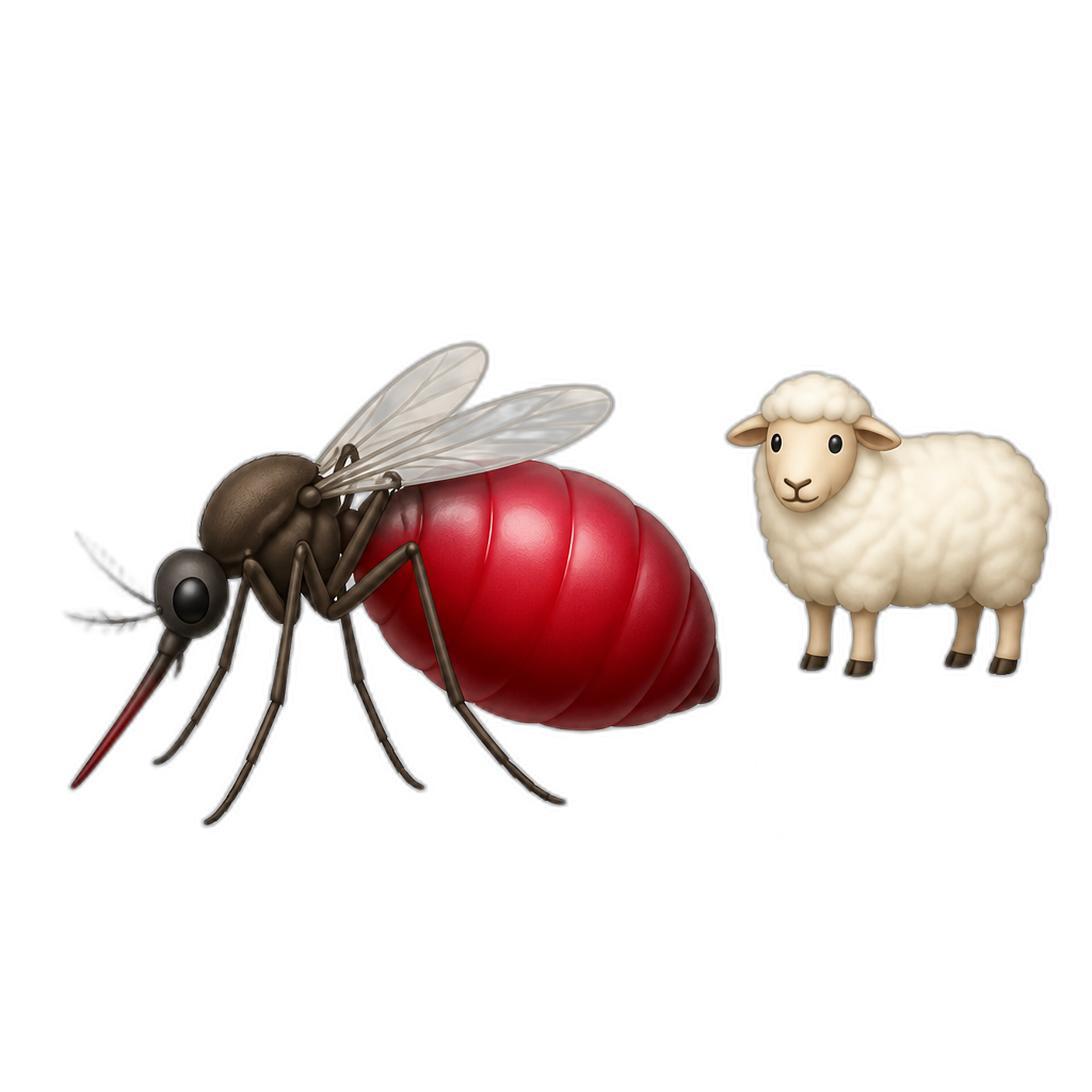 Mosquitoes abdomen inflates after drinking 123678 pounds of sheep blood - AI generated emoji