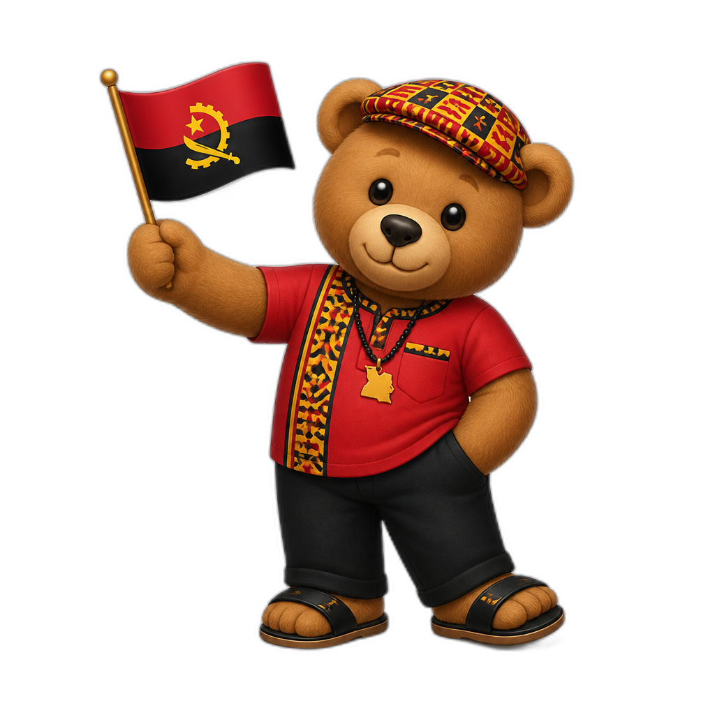 Create a any posing Teddy bear who is a stereotypical Angolan. any fur color - AI generated emoji