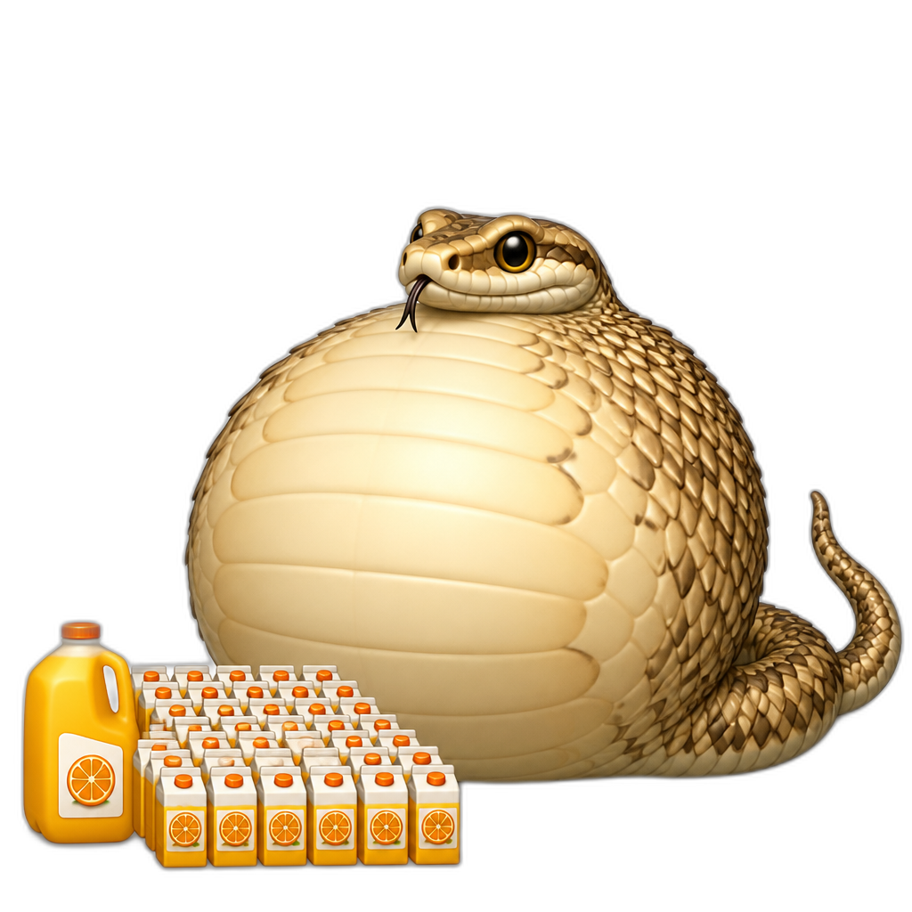 Saw scaled vipers belly inflates after drinking 5,789,125 pounds of orange juice - AI generated emoji