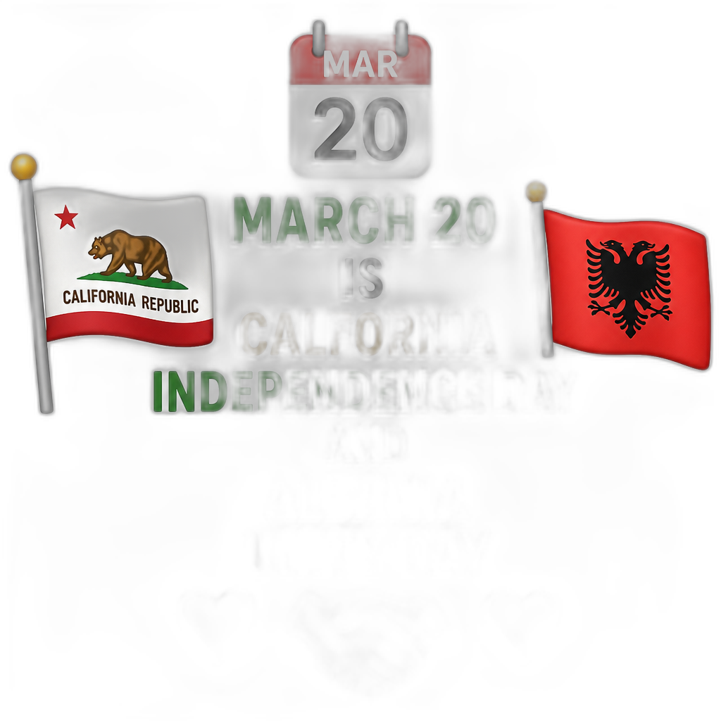 March 20 Is Calfornia Independence Day And Albania Unity Day - AI generated emoji