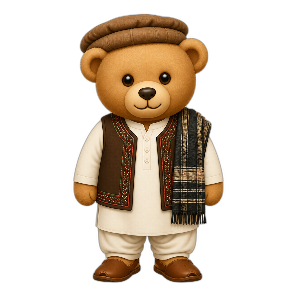Create a standing Teddy bear who is a Afghani - AI generated emoji