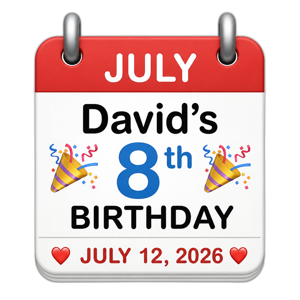 Calendar David's 8th Birthday July 12, 2026 - AI generated emoji