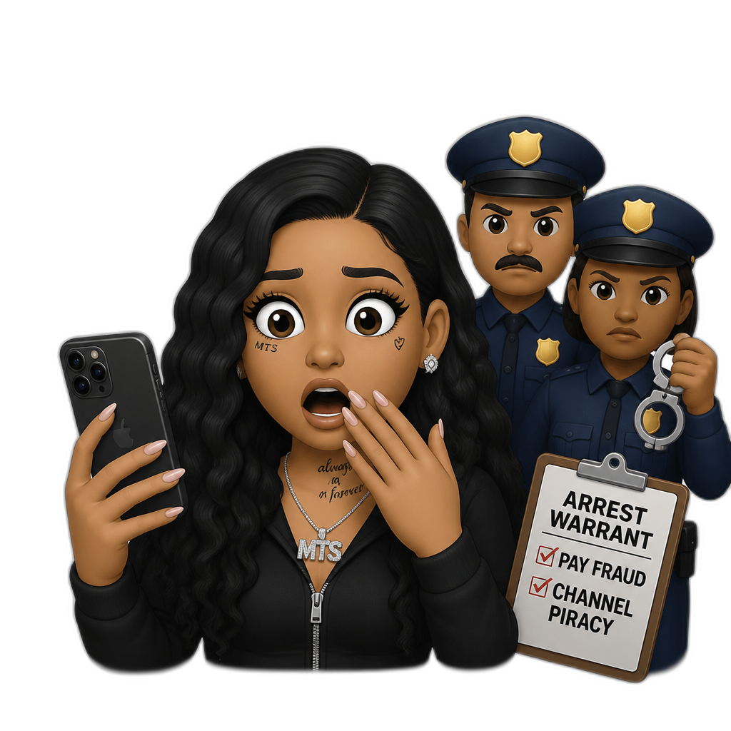 Mariah The Scientist just upgraded to the MGM+ channel package, and she is shocked, and she's gonna get arrested for pay fraud and channel piracy - AI generated emoji