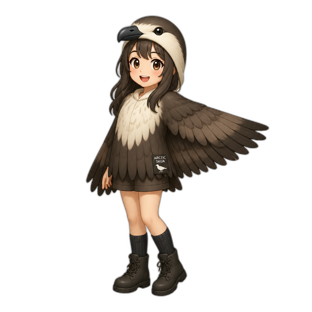 Anime girl dressed as an Arctic skua - AI generated emoji