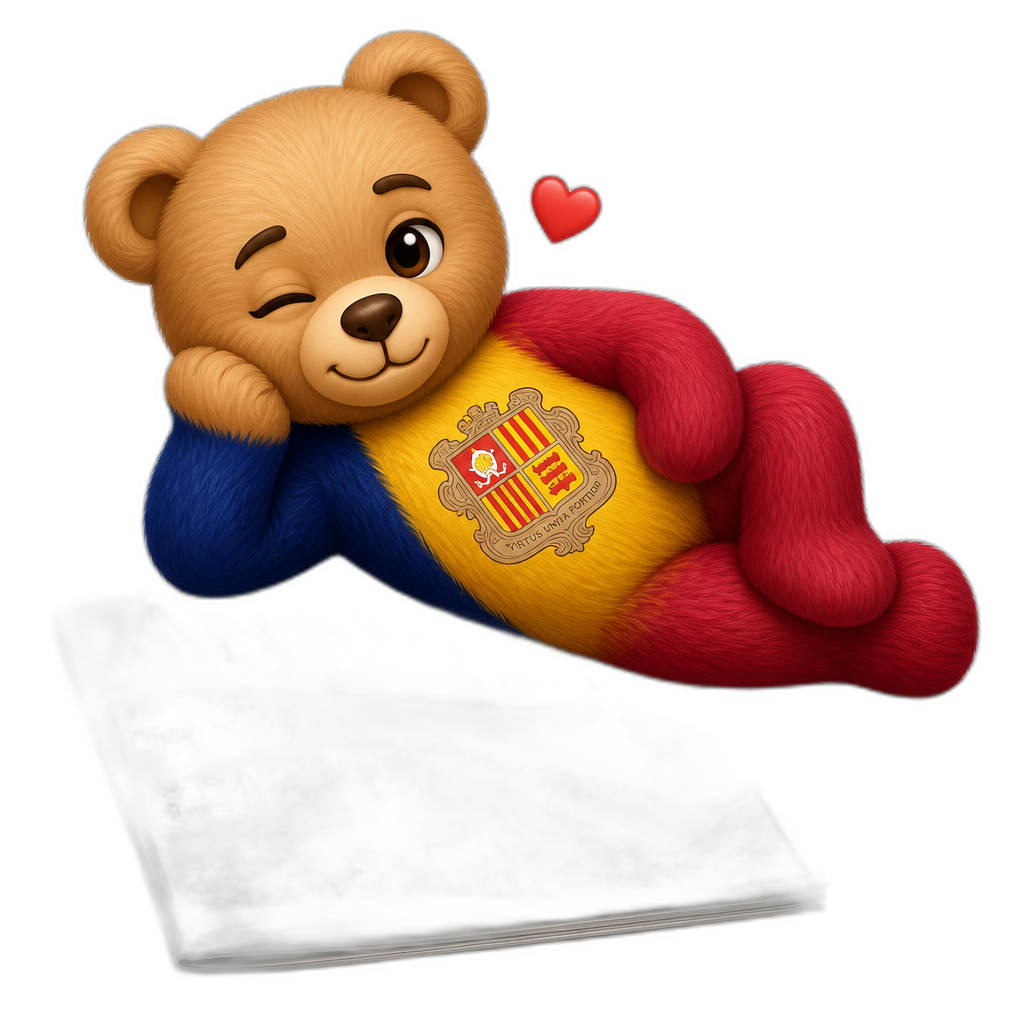 Create a Teddy bear who is a flirty Andorra on the magazine. different fur color - AI generated emoji