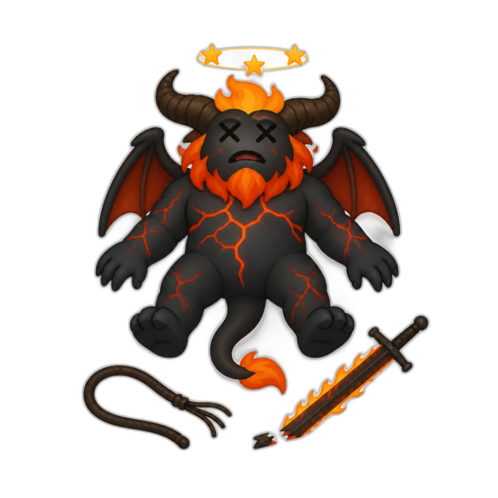 knocked out balrog, vertical, flat thick miinimaml - AI generated emoji