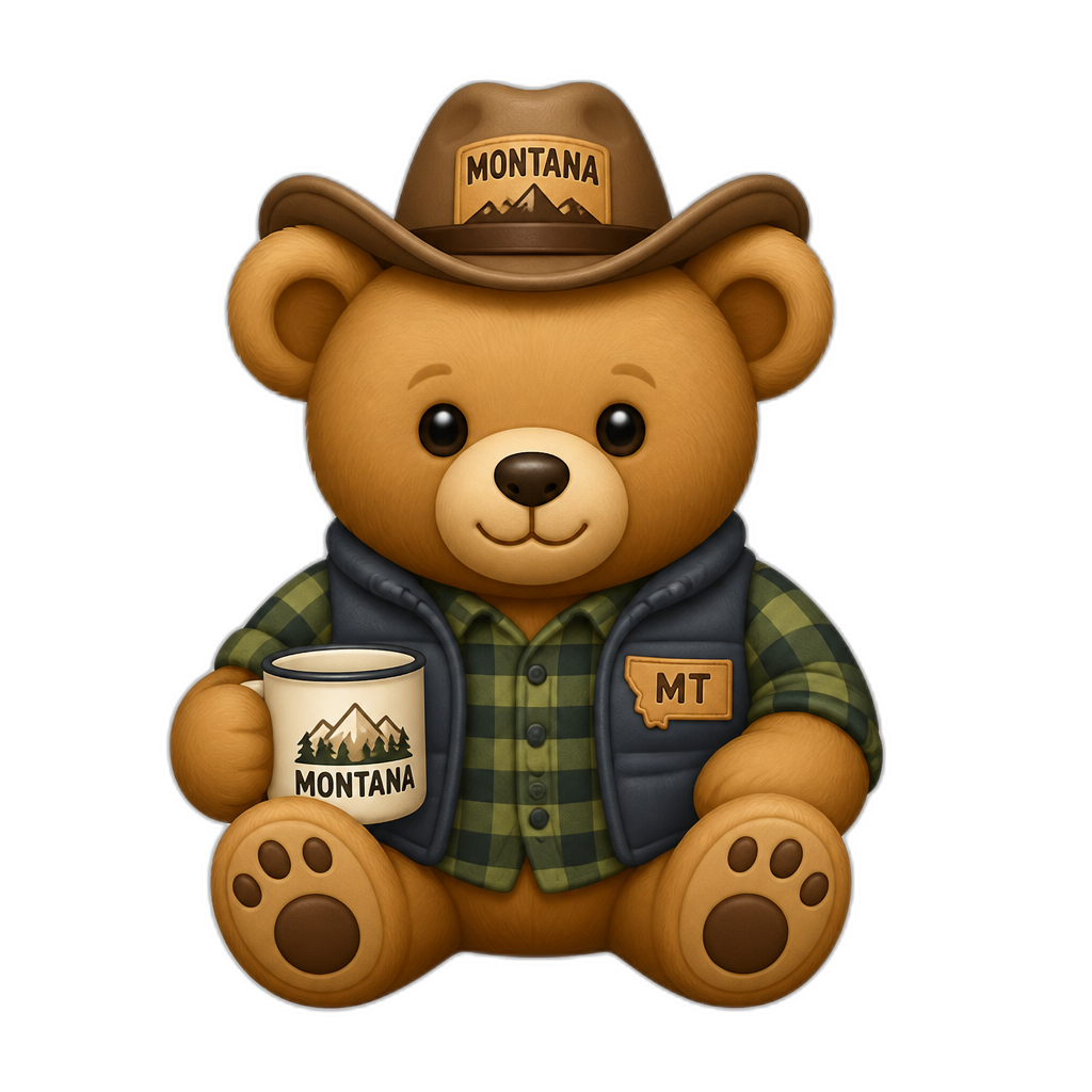 Create a Teddy bear who is a Montanan - AI generated emoji
