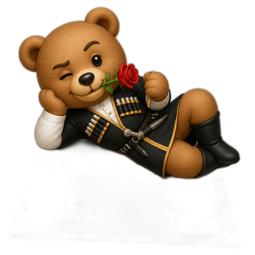 Create a Teddy bear who is a flirty offensive Abkhazian on the magazine. any fur color - AI generated emoji