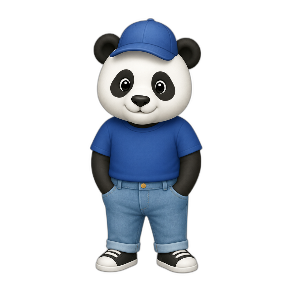 panda met pet op zijn hoofd met een broek en t-shirt aan - AI generated emoji