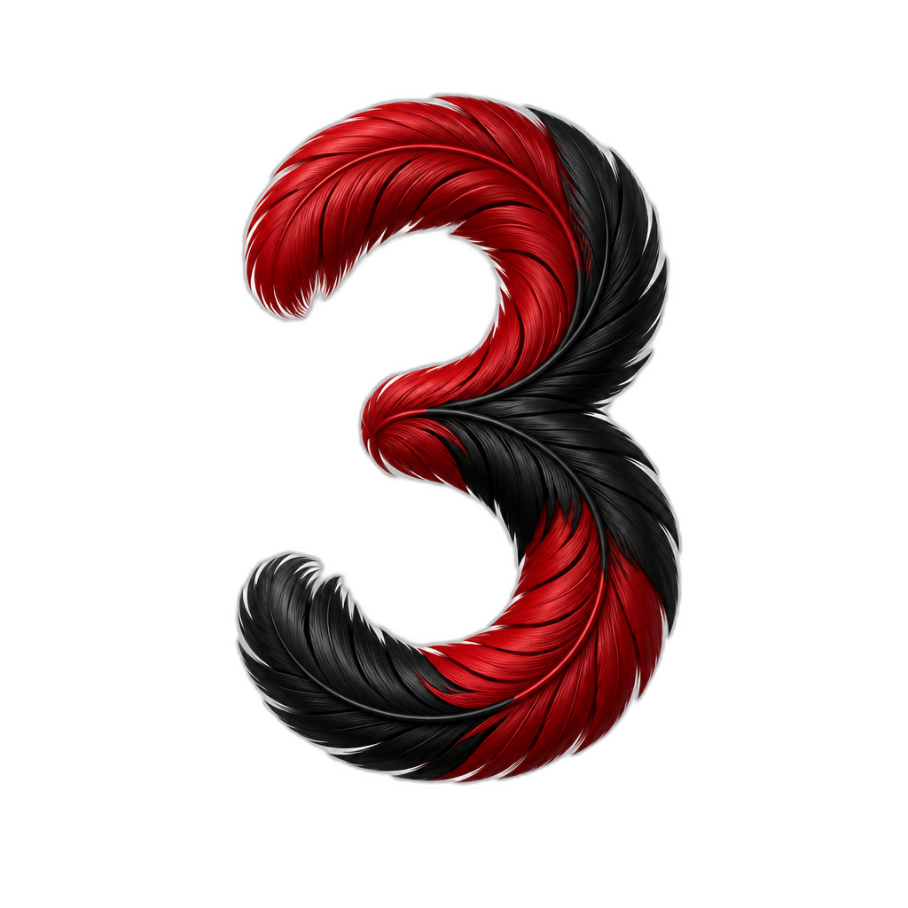 '3' in feather design, Blood red and black - AI generated emoji