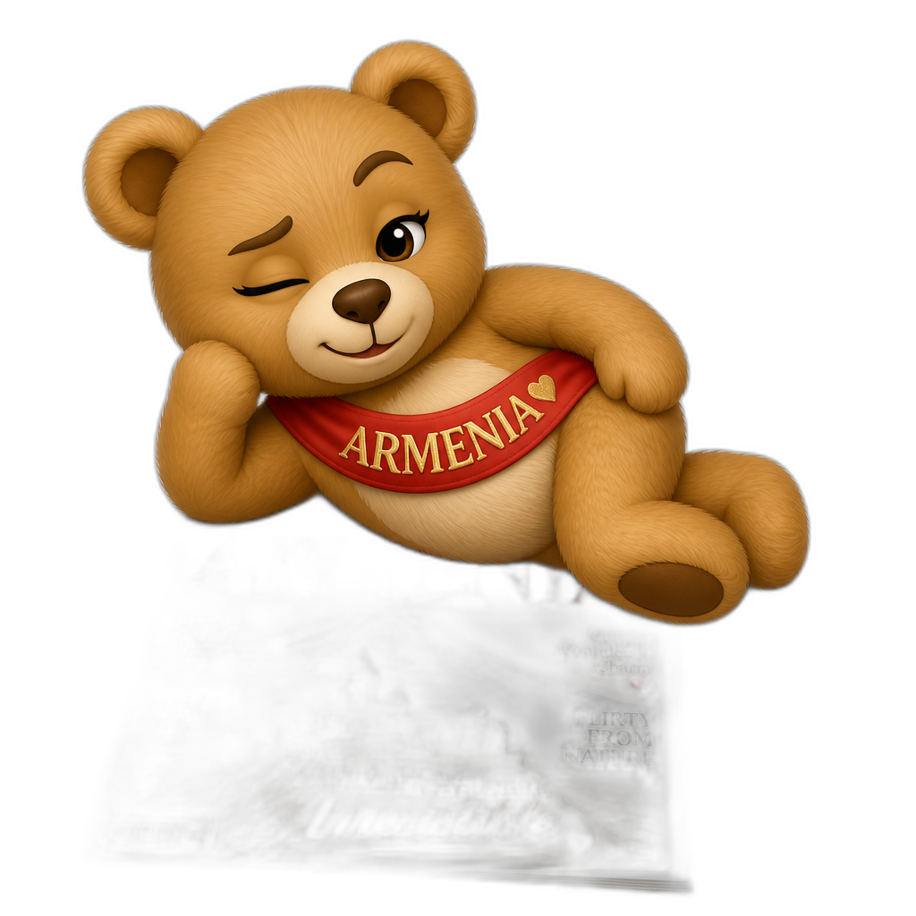 Create a Teddy bear who is a flirty Armenia on the magazine. different fur color - AI generated emoji