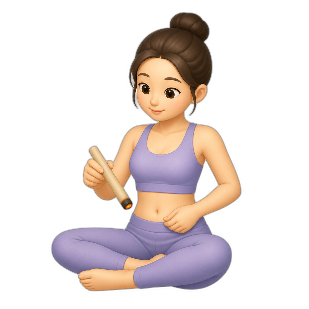 一个穿着瑜伽服的女孩拿着艾条给自己艾灸 - AI generated emoji