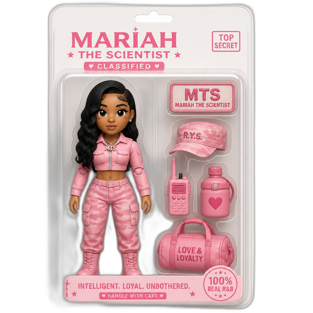 Mariah The Scientist military themed action figure, pink outfit - AI generated emoji
