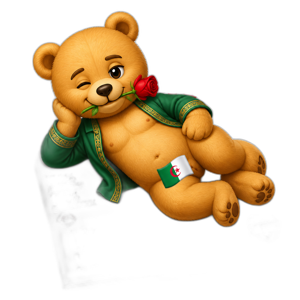 Create a Teddy bear who is a flirty improper Algerian on the magazine. different fur color - AI generated emoji