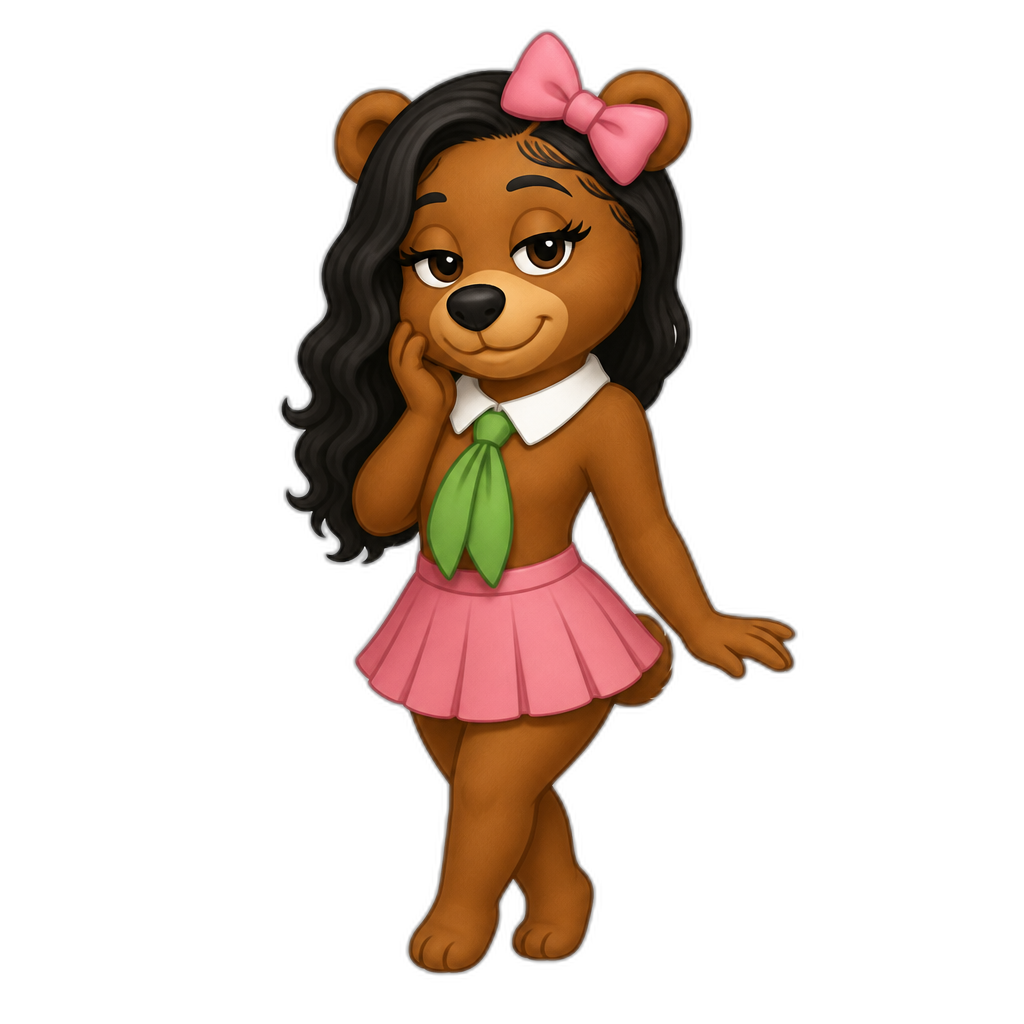 Mariah The Scientist in Yogi Bear, anthro bear in a skirt, hairbow - AI generated emoji