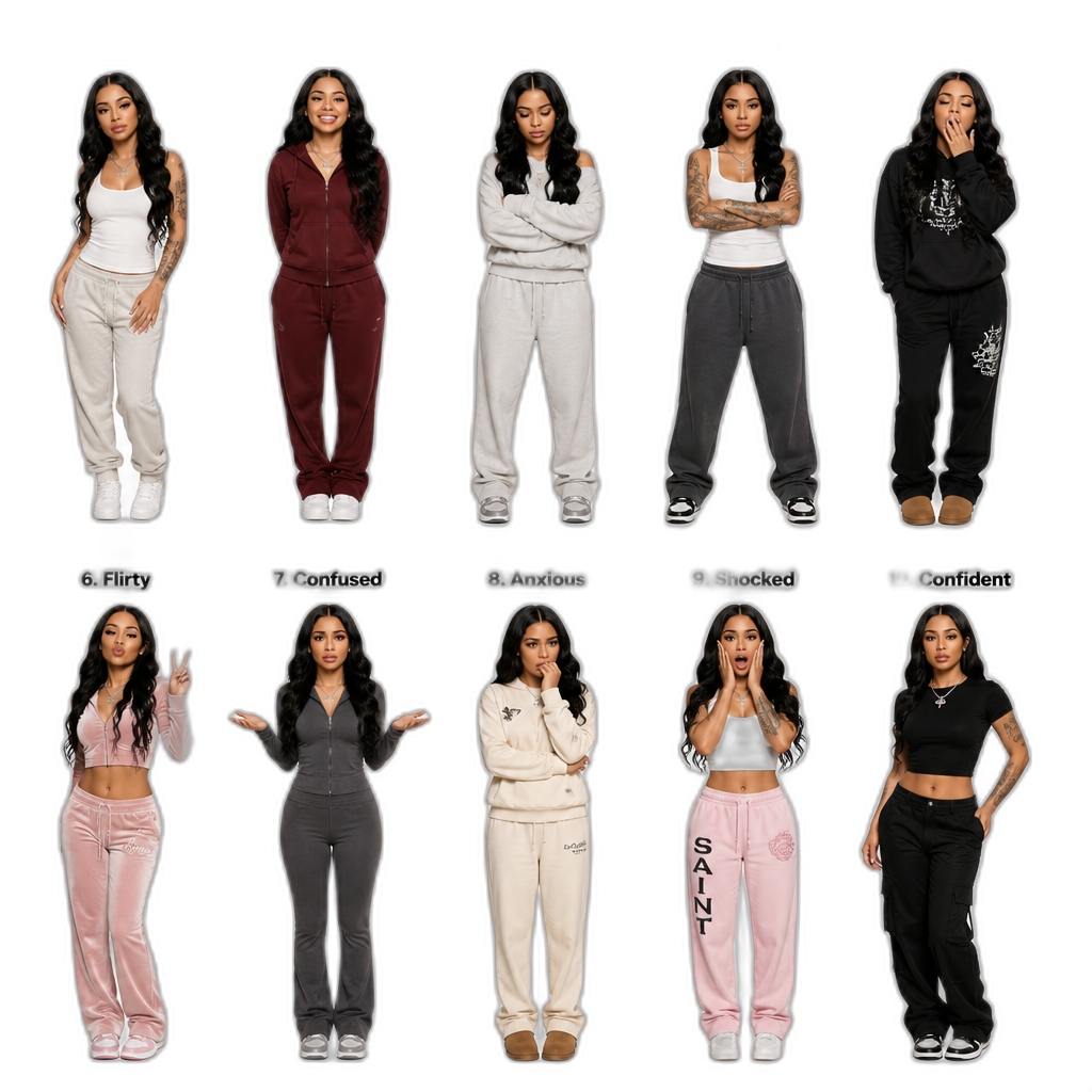 10 emotions of Mariah The Scientist, photorealistic, full body - AI generated emoji