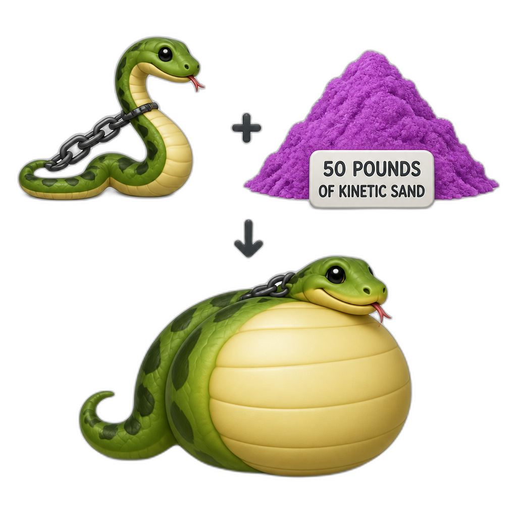 Chain snakes belly inflates after eating 50 pounds of kinetic sand - AI generated emoji
