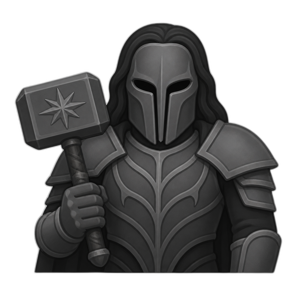 grey armored Morgoth, waist-up, hammer, no spiky helm, flat thick style - AI generated emoji