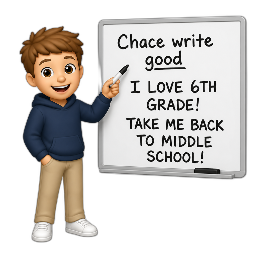 Chace write good on the board (I LOVE 6TH GRADE! TAKE ME BACK TO MIDDLE SCHOOL!) - AI generated emoji