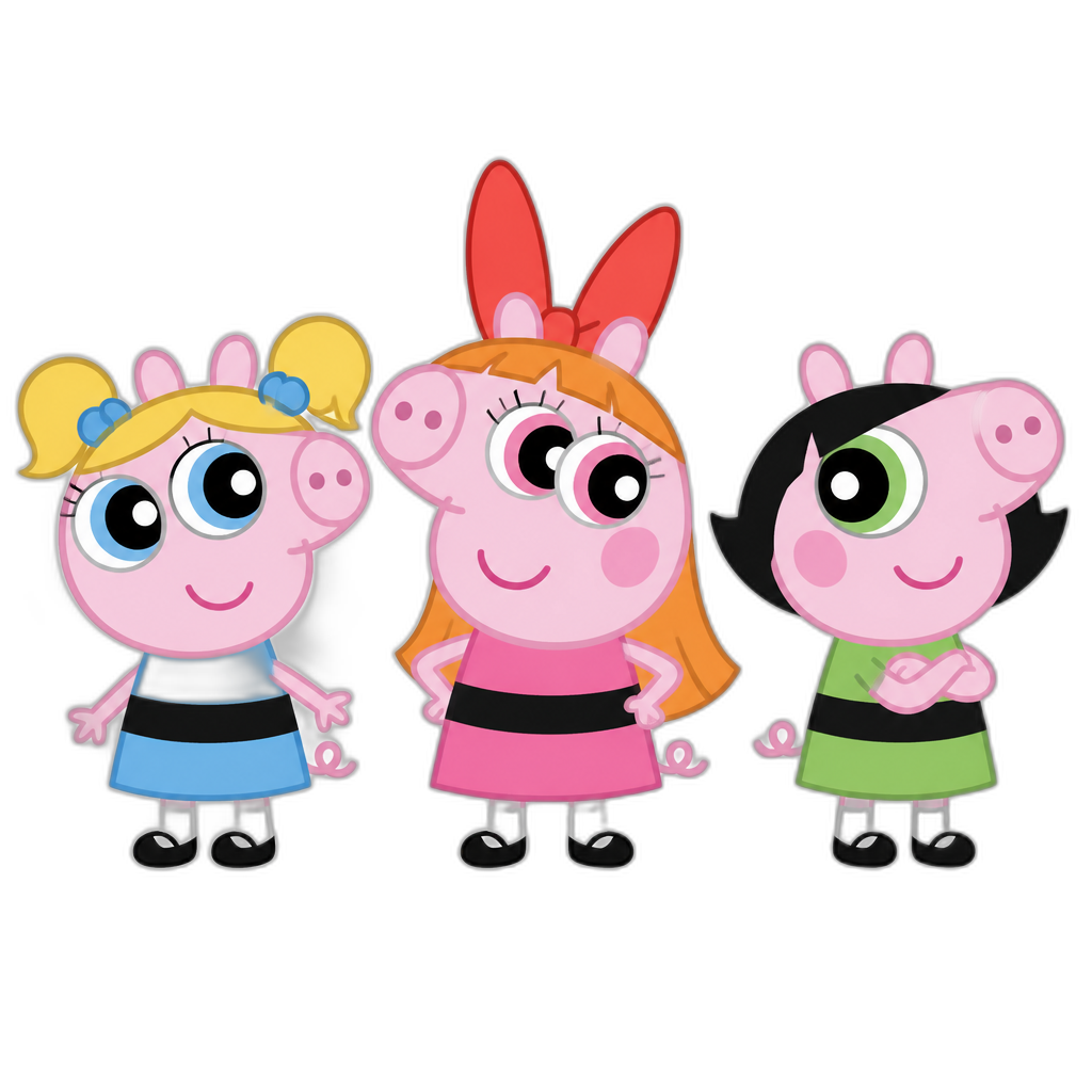 The Powerpuff Girls in Peppa Pig cartoon style, anthro pigs - AI generated emoji