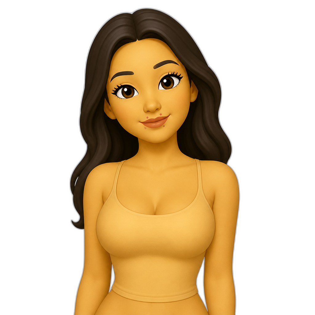 a woman with a yellow tight top that blends with her skin with two lip colored small spots - AI generated emoji