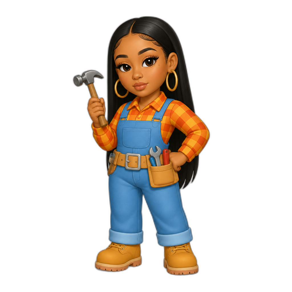 Mariah The Scientist in Bob The Builder, long straight hair, hoop earrings - AI generated emoji