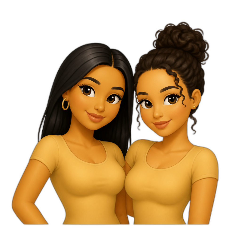 two women with a yellow tight top that blends with her skin - AI generated emoji