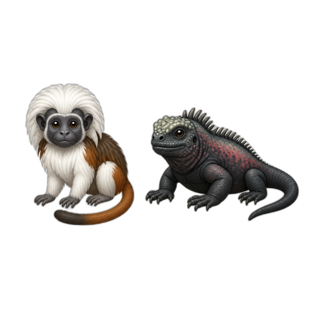 Cotton top tamarin and marine iguana as a emoji - AI generated emoji