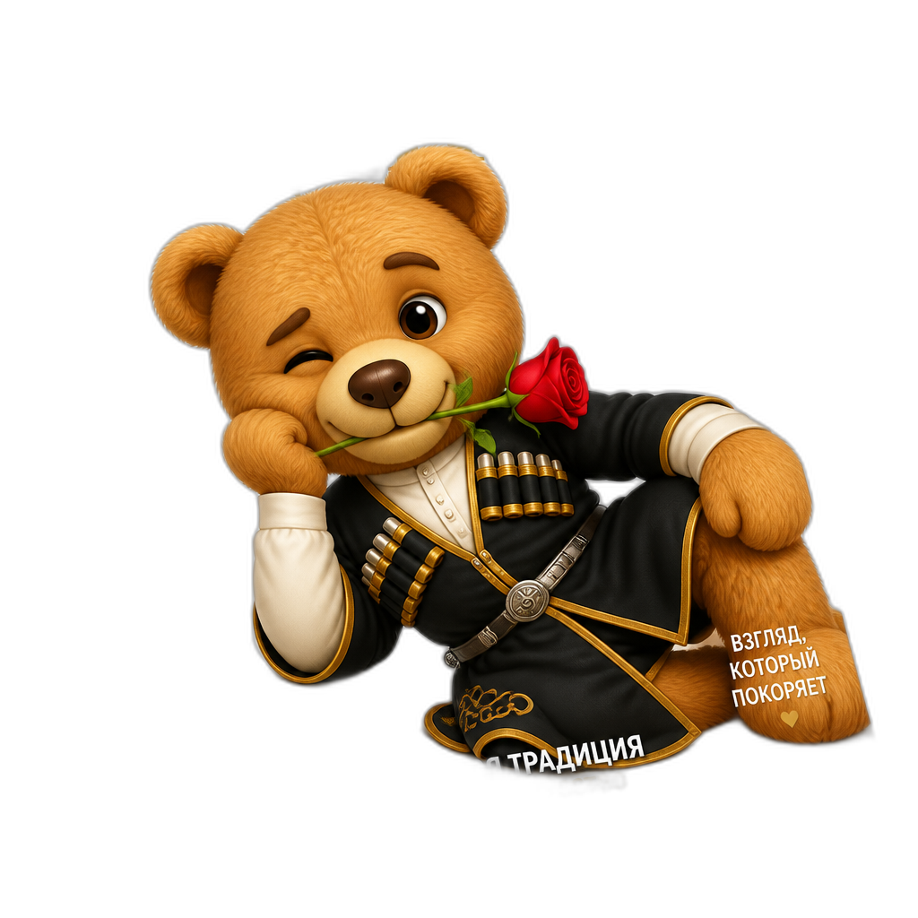 Create a Teddy bear who is a flirtiest Adygea on the magazine. any fur color - AI generated emoji
