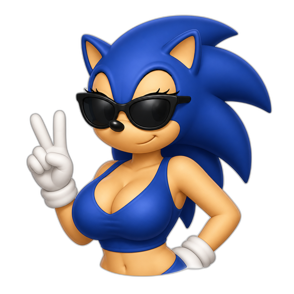 Busty blue, cool hedgehog giving a peace sign - AI generated emoji