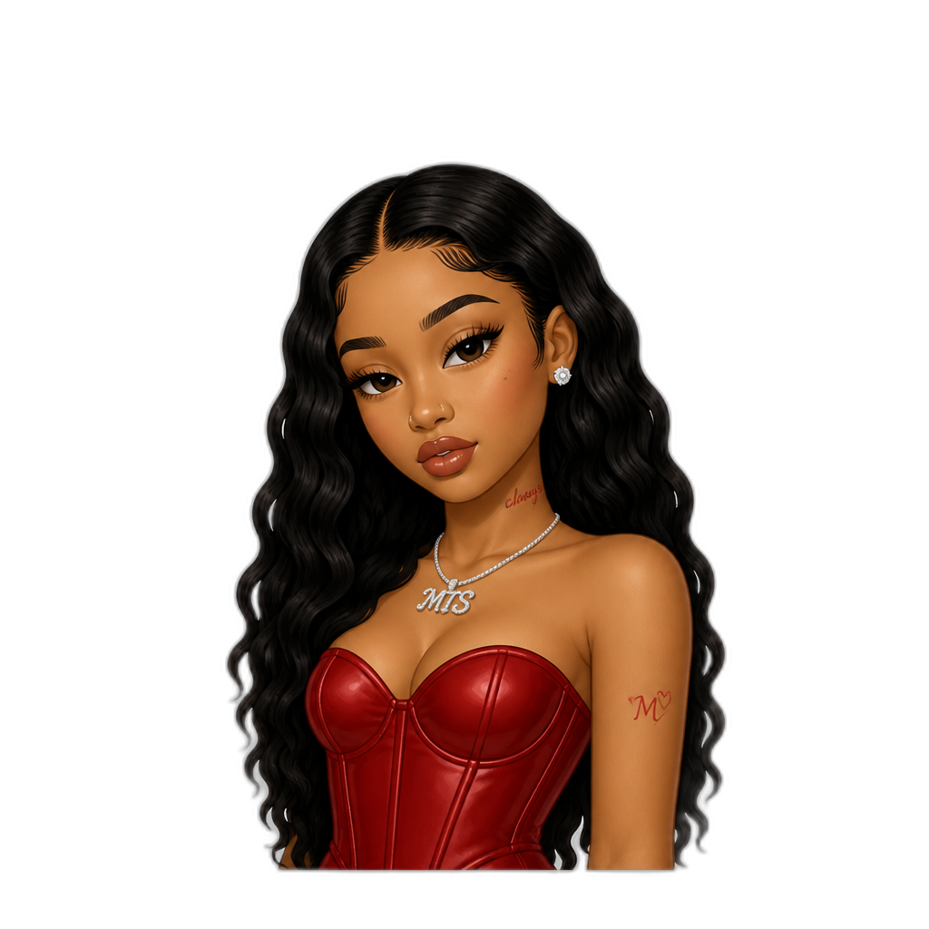 Mariah The Scientist, red strapless corset top, spiders and scorpions - AI generated emoji