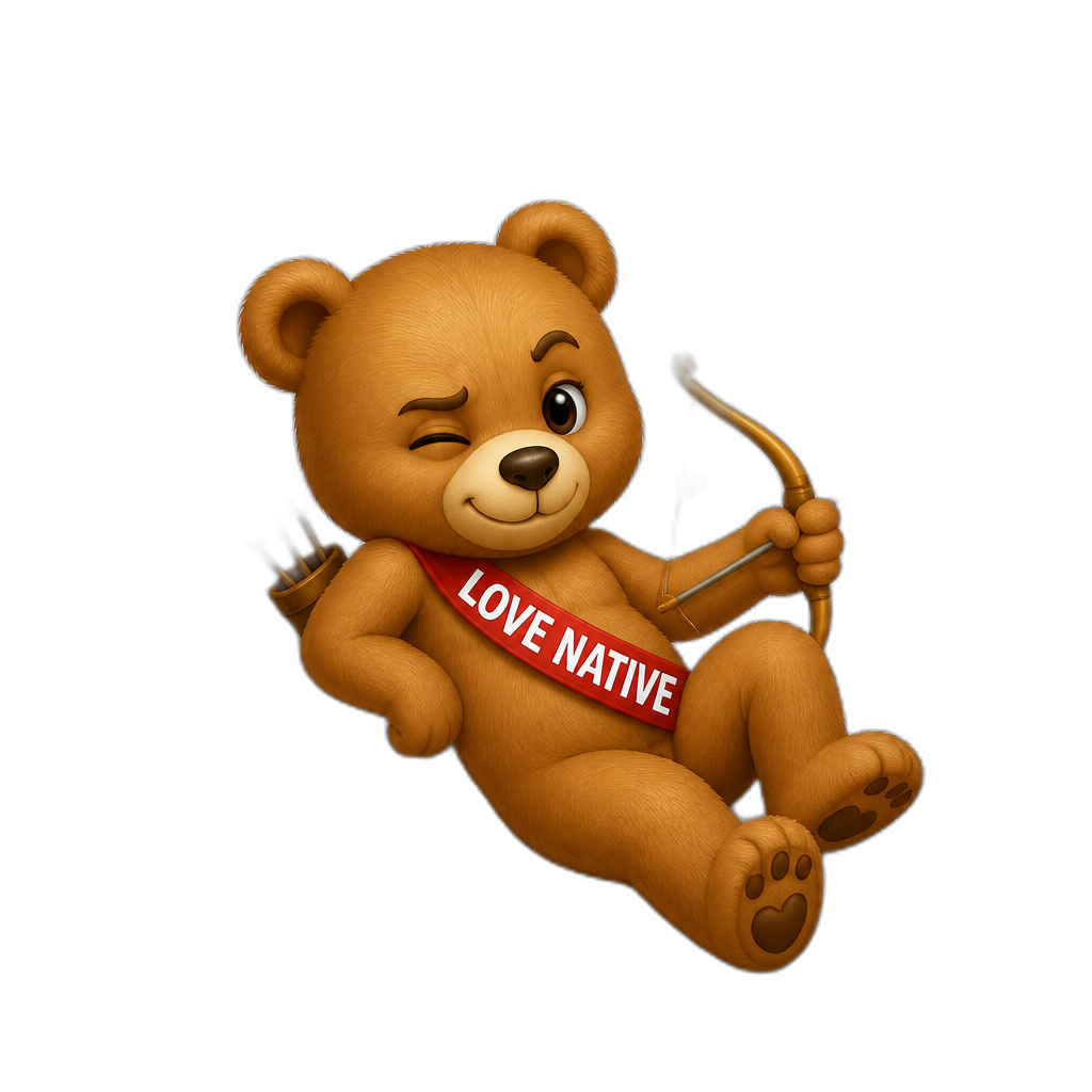 Create a Teddy bear who is a flirty misbehaving love Native on the magazine book. any fur color - AI generated emoji