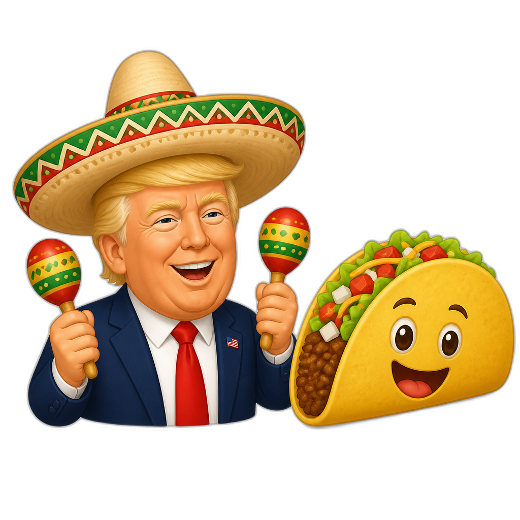 Donald Trump in a sombrero with maraccas and a taco with a big smile - AI generated emoji