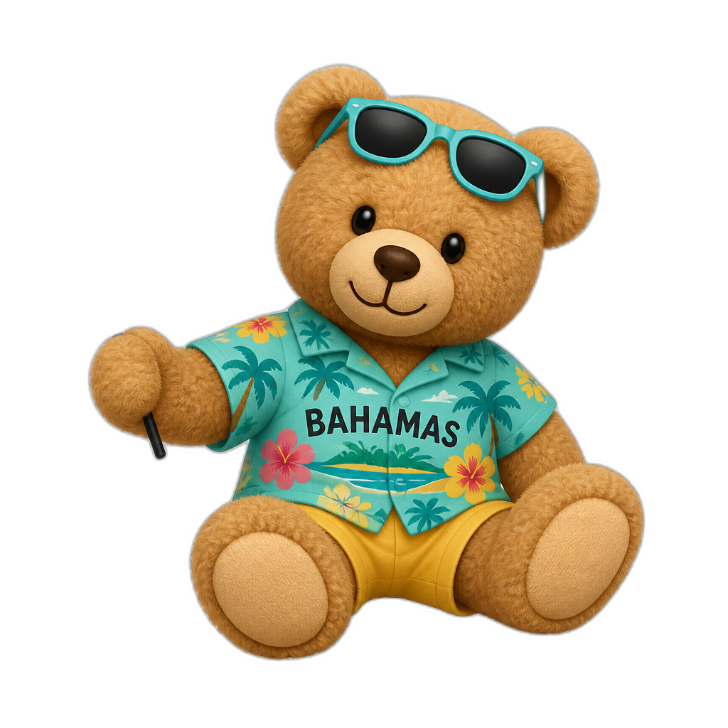 Create a any posing Teddy bear who is a stereotypical The bahamas. any fur color and fur like a teddy - AI generated emoji