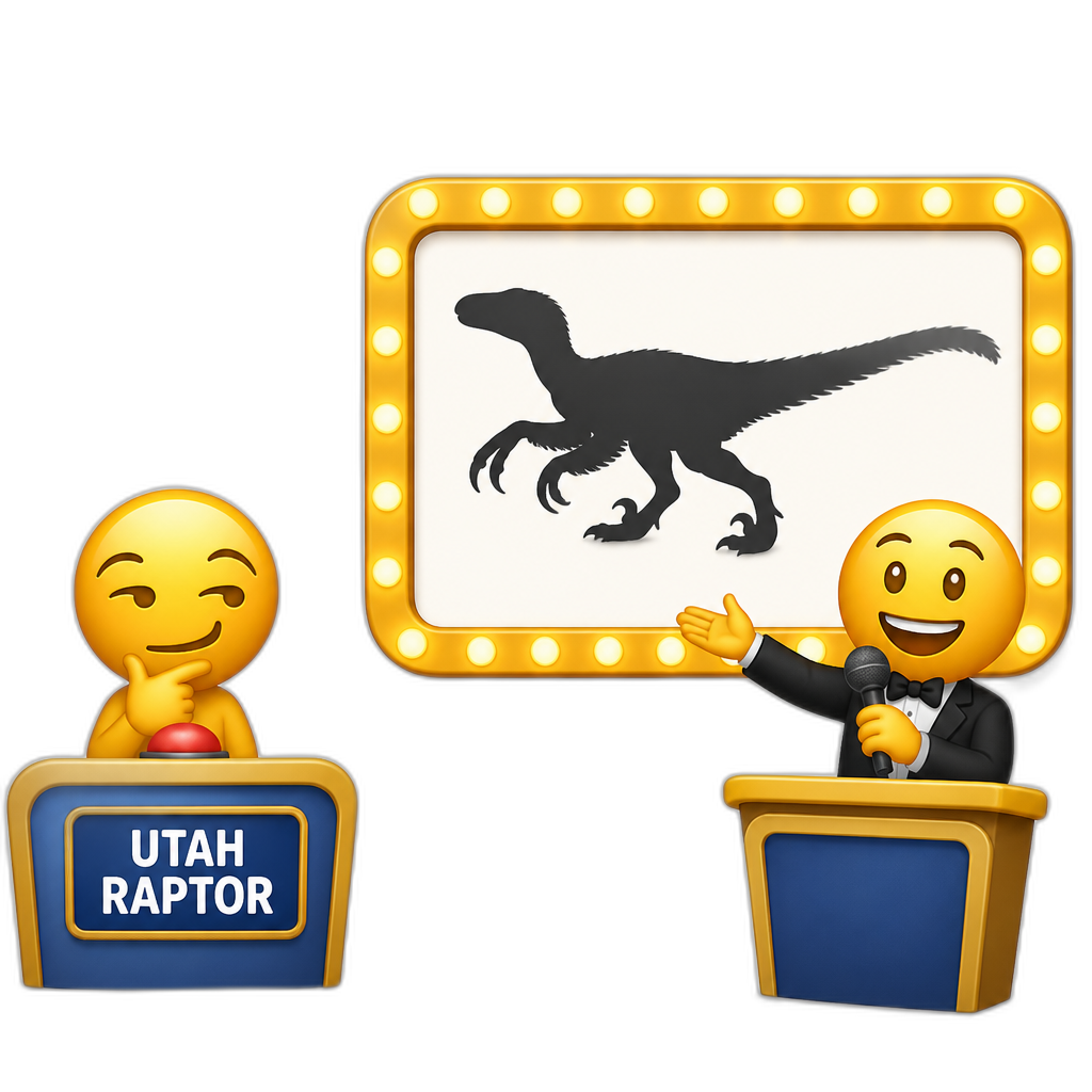 😏 face guesses utahraptor by the shadow at a gameshow - AI generated emoji