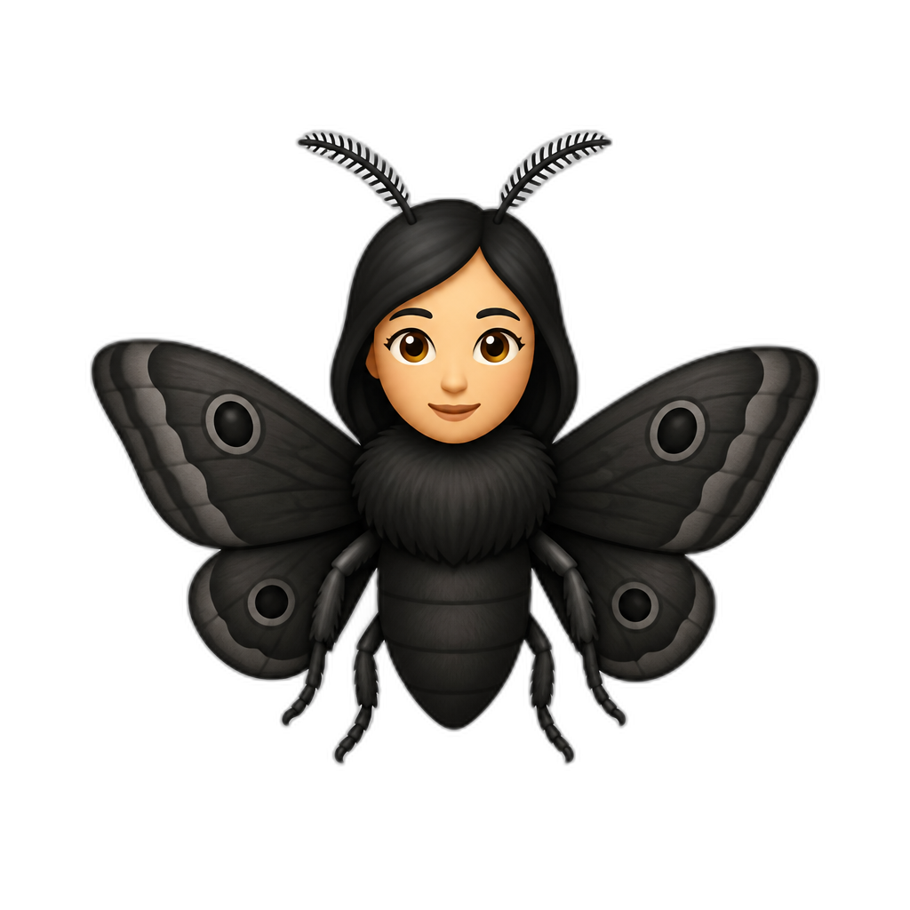 Woman black hair in the shape of a mot insect - AI generated emoji