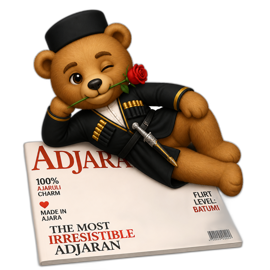 Create a Teddy bear who is a flirty  Adjaran on the magazine. any fur color - AI generated emoji
